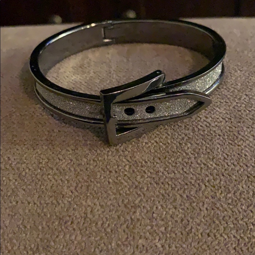 Black metallic and silver glitter belt bracelet